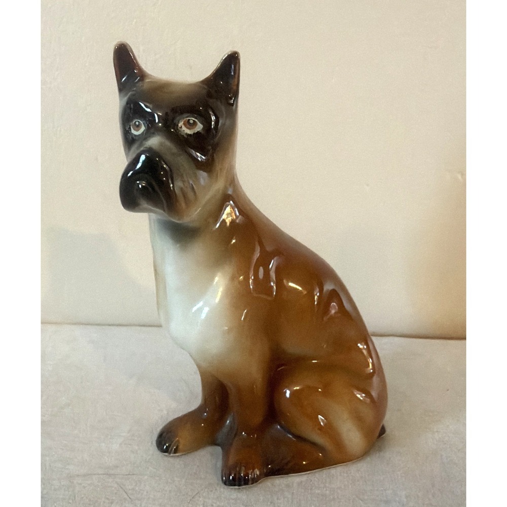 Vintage Sitting BOXER DOG Figurine 5.5" - Made In Brazil EUC